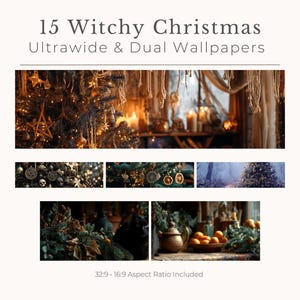 15 Witchy Christmas Wallpapers for Ultrawide & Dual Monitors | Yule Desktop Wallpaper | Witchy Christmas Yule Aesthetic Winter Backgrounds