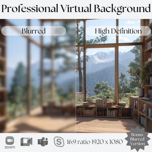 Mountain House Bookshelf Background | Compatible with Zoom, Teams, WebEx, Skype, Google Meet