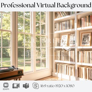 Draaitafel boekenplank virtuele achtergrond | Zoom, teams, WebEx (png 1920 x 1080)