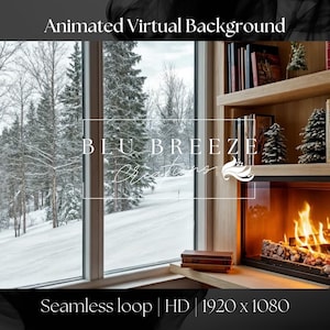 Animated Cozy Winter Fireplace Virtual Background for Zoom, Google Meet & More | Snowy Winter | Warm Winter Ambience