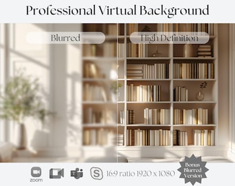 Virtual Bookshelf Background | Large Window with Natural Light | Zoom, Teams, Skype | Video Call Backdrop