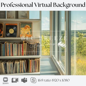 Music Bookshelf Virtual Background | Zoom, Teams, Skype (PNG Digital Download)