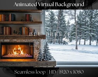 Animated Clean Winter Living Room Fireplace Virtual Background for Zoom ...