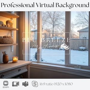 Realistic Winter Office Backgrounds with Snow for Zoom, Microsoft Teams, WebEx, Skype, and Google Meet