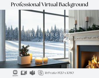 Snowy Winter Fireplace Virtual Background for  Zoom Teams WebEx Skype Google Meet Video Calls