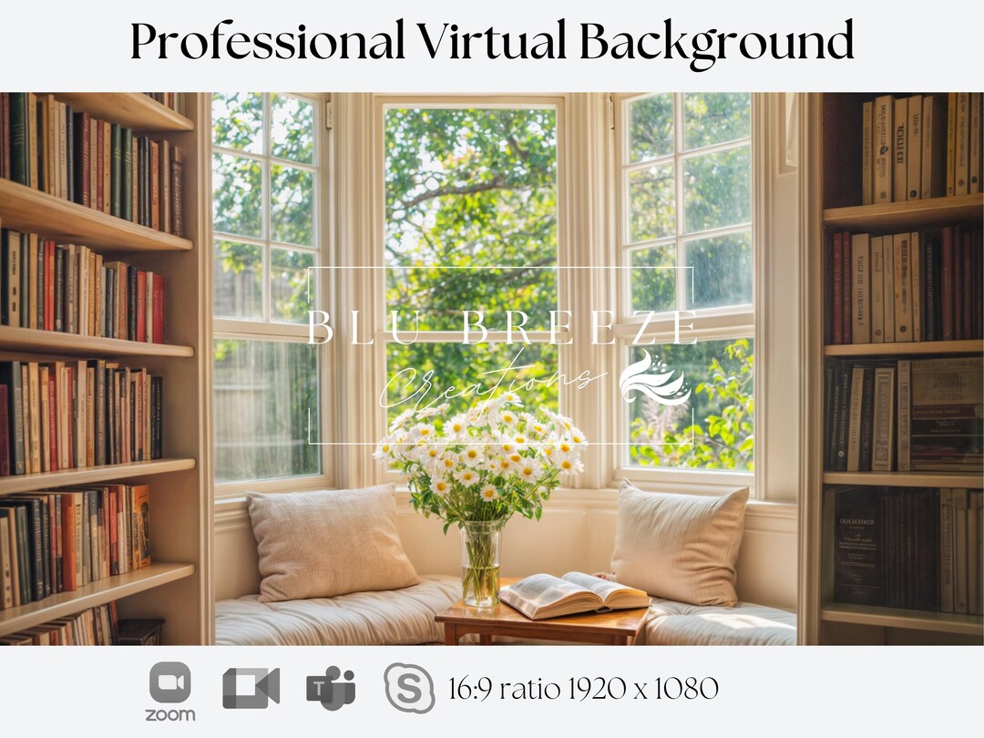 Virtual Background for Remote Work Calls | Clean Book Nook Office - Etsy