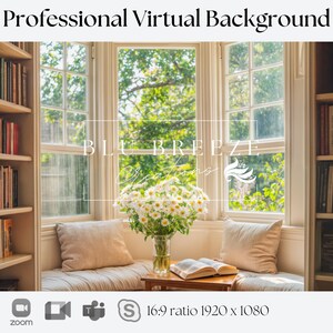 Virtual Background for Remote Work Calls | Clean Book Nook Office