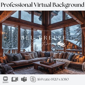 Winter Cabin Zoom Background Home Office | Teams WebEx Skype Google Meet Compatible | Cozy Virtual Backdrop