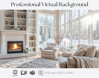 Peaceful Winter Living Room Virtual Background for Video Calls  Zoom Teams WebEx Skype Google Meet Compatible  Stunning Backdrop
