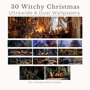 30 Witchy Christmas Wallpapers for Ultrawide & Dual Monitors | Yule Desktop Wallpaper | Witchy Christmas Yule Aesthetic Winter Backgrounds