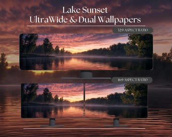 Lake Sunset Ultrawide and Dual Monitor Wallpaper High-Resolution Desktop Backgrounds for Windows and Mac | Desktop Wallpaper