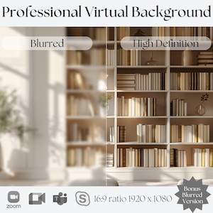 Virtual Bookshelf Background | Large Window with Natural Light | Zoom, Teams, Skype | Video Call Backdrop
