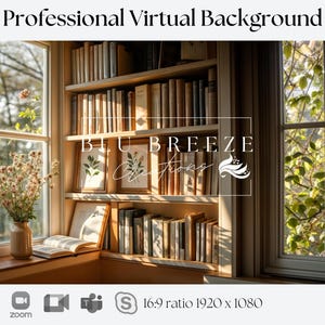 Zoom Virtual Office Background | Neutral Workspace with Cushions and Books
