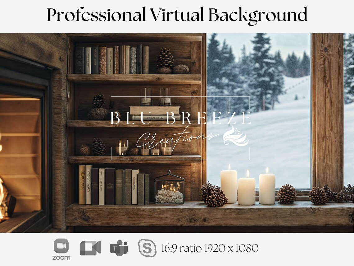 Rustic Winter Cabin Virtual Background for Video Calls Zoom Teams Webex ...