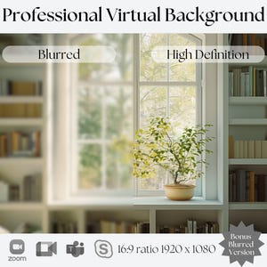 Virtual Bookshelf Background | Calm Setting | Zoom, Teams, Skype | Video Call Backdrop