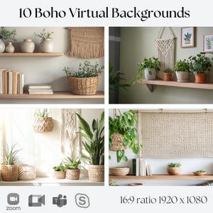 Modern Boho Home Office Zoom Background, Professional Virtual Office Digital Background for Zoom