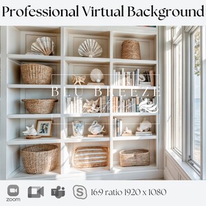 Beach House Summer Cottage Zoom Background for Virtual Meetings, Beach Home Decor for Minimalist Home Office Backdrop, Ocean Views