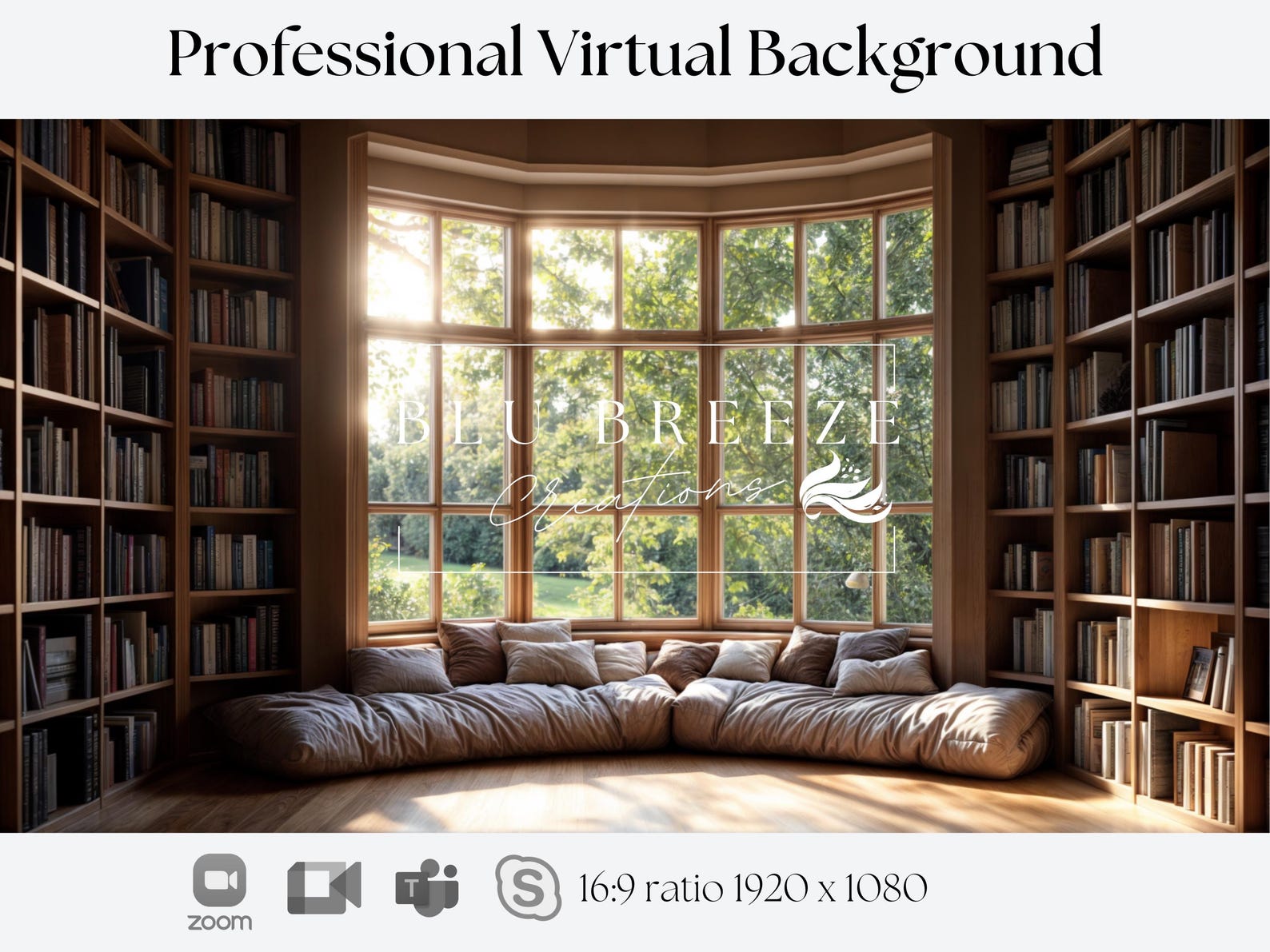 Video Meeting Virtual Background | Natural Office Space With Shelves - Etsy