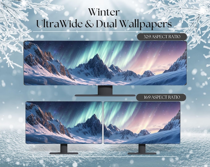 Winter Northern Lights Wallpaper High-resolution for Ultrawide Dual