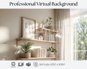 Home Office Virtual Background | Teams WebEx Skype Google Meet | Bookshelf Backdrop for Calls