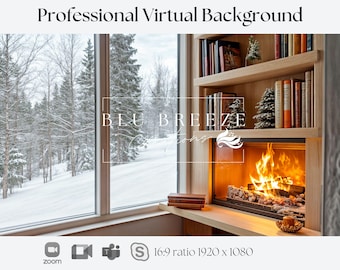 Winter Fireplace Virtual Background for Video Calls  Zoom Teams WebEx Skype Google Meet Compatible Winter Backdrop