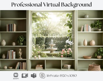 Garden View Bookshelf Virtual Background for Zoom, Teams, Skype - Professional Backdrop
