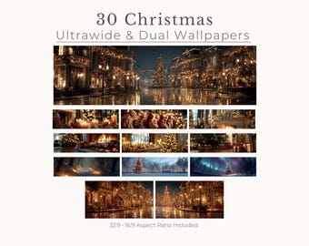 30 Christmas Wallpaper Bundle for Ultrawide & Dual Monitors | Holiday Desktop Backgrounds | Winter Computer Wallpapers