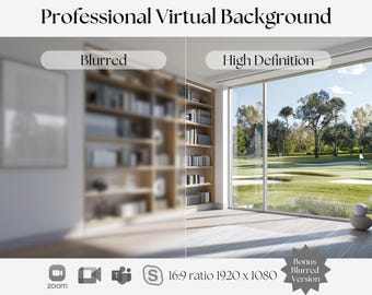 Fondo de oficina con campo de golf / Compatible con Zoom, Teams, WebEx, Skype, Google Meet / Impresionante fondo para videollamadas