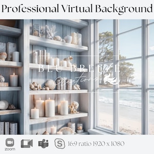 Beach House Summer Cottage Zoom Background for Virtual Meetings, Beach Home Decor for Minimalist Home Office Backdrop, Ocean Views