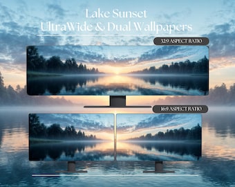Lake Horizon Ultrawide and Dual Monitor Wallpaper High-Resolution Desktop Backgrounds for Windows and Mac | Desktop Wallpaper