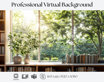 Zoom Hintergrund für ein lichtdurchflutetes Home Office – Virtueller Hintergrund für Google Meeting,Skype, Webex mit knalligen Regalen