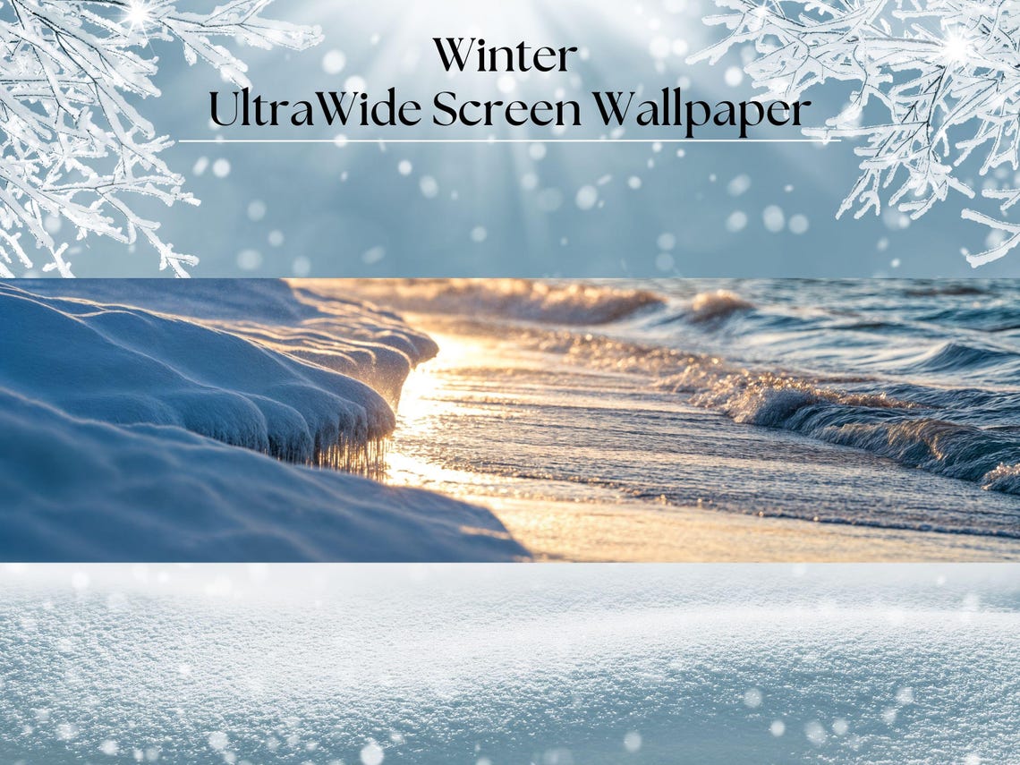 Snowy Winter Beach Desktop Backgrounds for Ultrawide and Dual Monitors