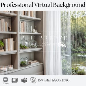 Peaceful Pond Virtual Bookshelf Background for Home Office | Zoom Teams WebEx Skype Google Meet | Video Call Backdrop