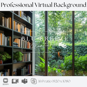Professional Virtual Background, Bookshelf View (Digital Download)