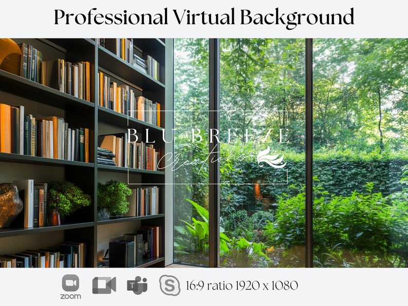 Professioneller Virtueller Hintergrund, Bücherregal Ansicht (Digitaler Download) Bild 1