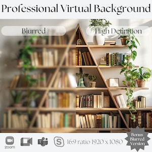 Virtual Bookshelf Background | Natural Light | Zoom, Teams, Skype | Video Call Backdrop