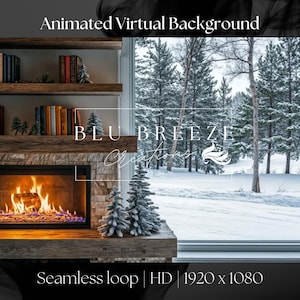 Cozy Animated Winter Fireplace Virtual Background for Zoom, Google Meet & More | Cozy Holiday Setting | Warm Winter Ambience | Ski Trail