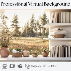 Spring Virtual Bookshelf Background for Home Office | Zoom Teams WebEx Skype Google Meet | Video Call Backdrop