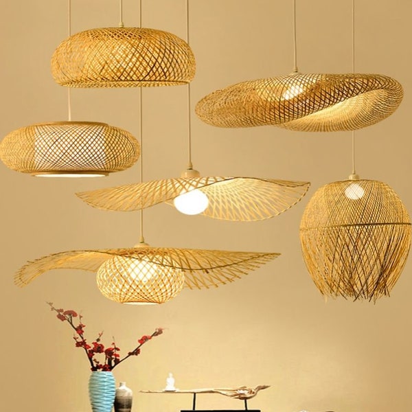 Zen Style Bamboo Woven Pendant Light for Tea Room, Restaurant, Balcony - Japanese Lantern for Commercial Use, Traditional Chinese Charm