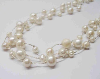 White fresh pearl silk thread necklaces for women