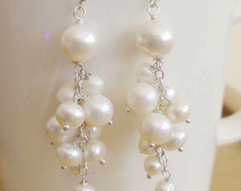 White freshwater pearl sterling silver earrings dangle earrings wedding earring women earrings