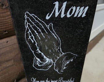 Mom Etched Memorial Vase 6&quot; x 6&quot; x 10&quot; Black P5