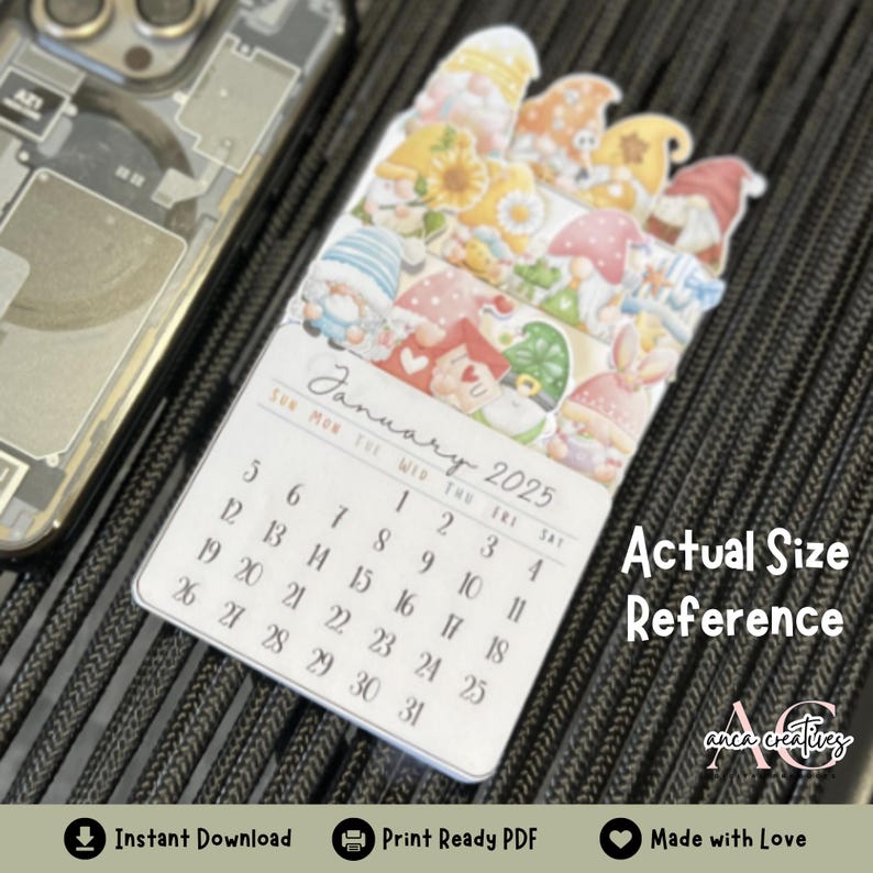 Calendario de escritorio Gnome 2027 con 2026, Mini calendario de escritorio 2027, Calendario de escritorio pequeño, Regalo navideño único, Descarga digital imagen 2