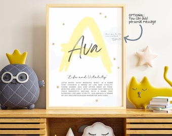 Personalized name meaning print, origin meaning print, origin of name print, Custom initial print, name printable, personalized baby name