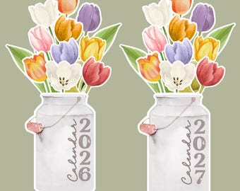 Calendario de escritorio floral 2026-2027 / Colección Tulipanes / Mini calendario de escritorio 2026 / Calendario de escritorio pequeño / Regalo navideño único