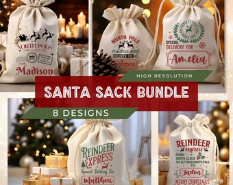Saco de Papá Noel navideño personalizado, Saco de Papá Noel png, Bolsa de regalo Svg, Bolsa de Papá Noel del Polo Norte