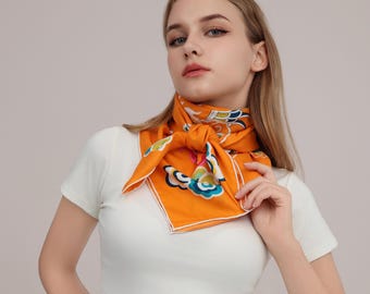 Sciarpa Quadrata Nera Stampa Leopardo - Velo Hijab In Raso Chiffon Seta - Stile Moda Autunnale