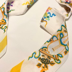 05x86cm 100% Mulberry Silk Long Skinny Scarf For Women With SAGE Design, Vietnamese Silk, White Scarf, Bag  Scarf, Neck Scarf, Gift For Her