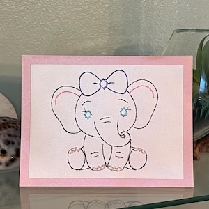 Carte de voeux Little Ellie l'éléphant - modèle de téléchargement numérique pour cartes brodées à la main
