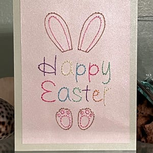 Wenskaart Happy Easter Bunny Ears - digitaal downloadpatroon voor handgemaakte geborduurde kaarten